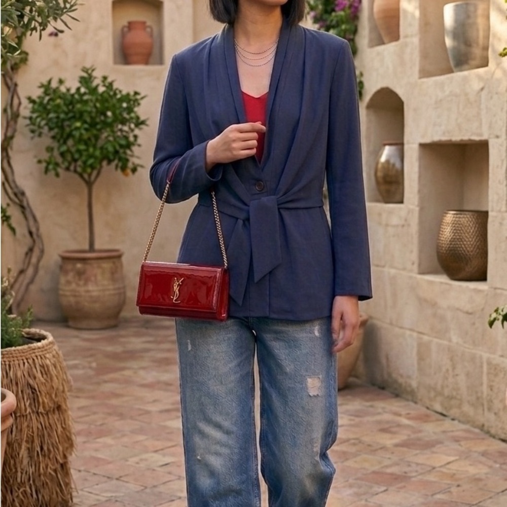 Wallis Navy Blue Belted Blazer
